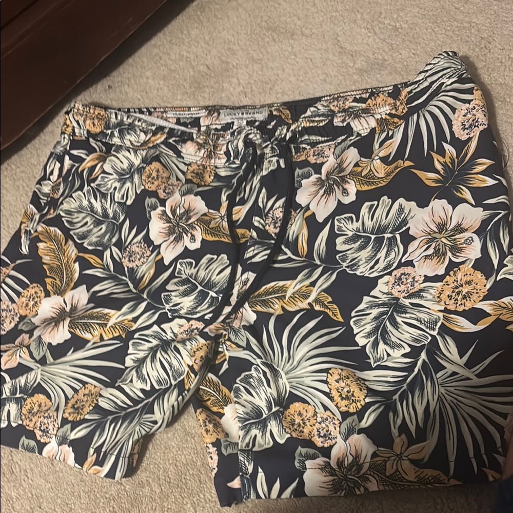 Lucky Brand Green and Yellow Swim Trunks Tropical Vibe